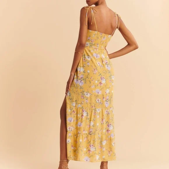 Abercrombie & Fitch Best Dressed Guest Yellow Floral Print Tiered Maxi Dress - Picture 3 of 5